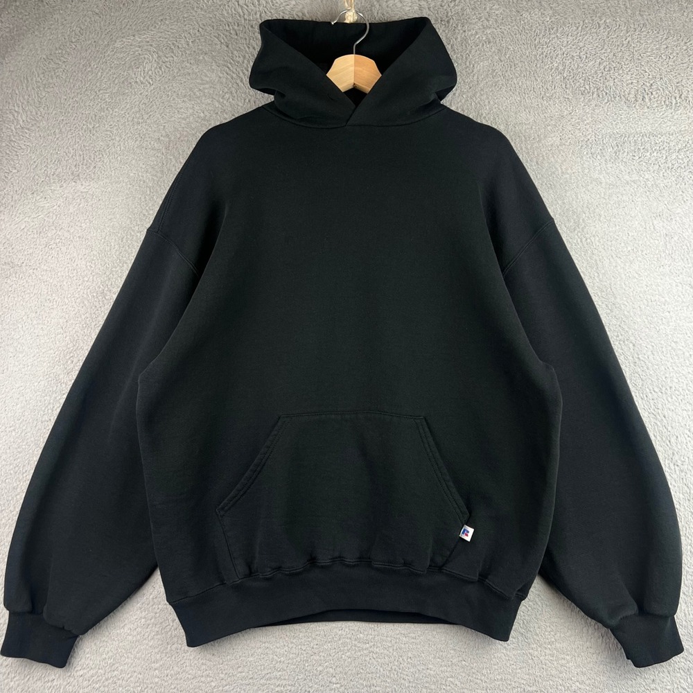 Russell Athletic Mens XL Black Hoodie Sweatshirt Solid Fleece Pullover XL